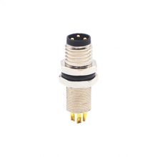 PCB Connector, Solder, A Code - M8 3pins A code male straight rear panel mount connector, unshielded, solder